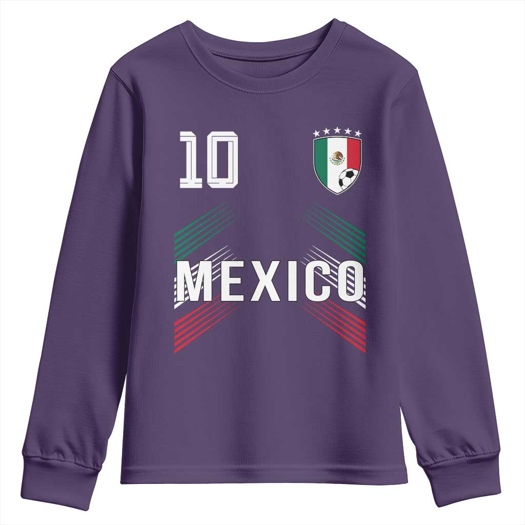 Mexico Soccer Sports Graphic Number 10 Jersey Style Youth Sweatshirt Proud Mexican Football Fans Game Day Pride TS02 Purple Print Your Wear