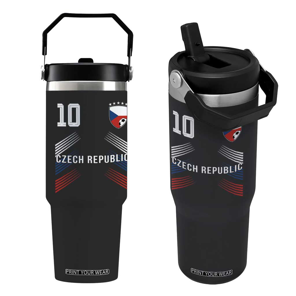 Czech Republic Soccer Sports Graphic Number 10 Jersey Style Flip Straw Tumbler Proud Czechia Football Fans Game Day Pride TS02 One Size: 30 oz Black Print Your Wear