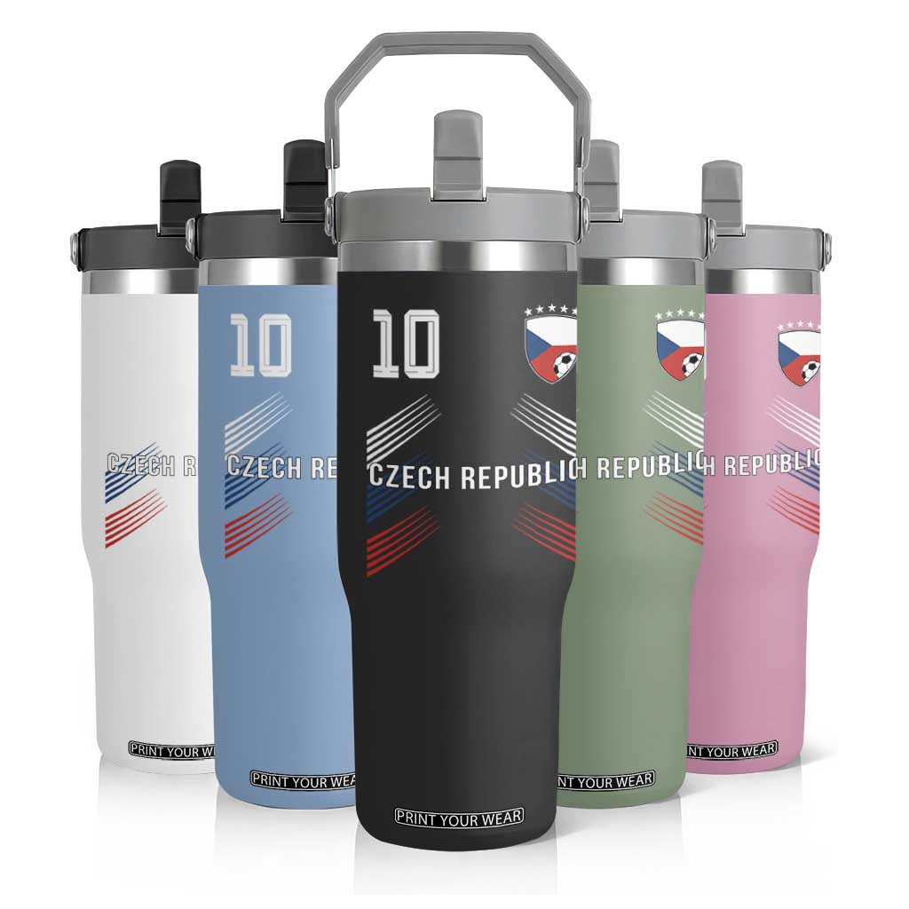 Czech Republic Soccer Sports Graphic Number 10 Jersey Style Flip Straw Tumbler Proud Czechia Football Fans Game Day Pride TS02 Print Your Wear