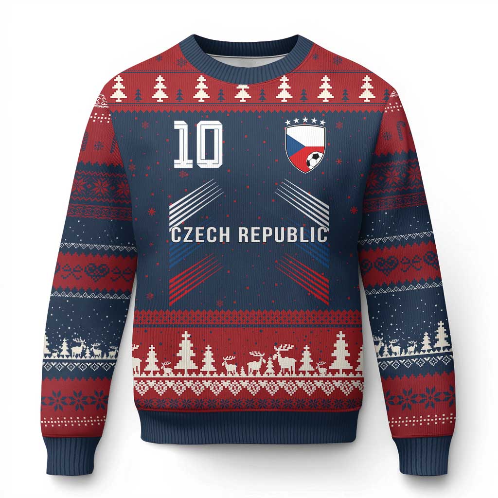 Czech Republic Soccer Sports Graphic Number 10 Jersey Style Ugly Christmas Sweater Proud Czechia Football Fans Game Day Pride TS02 Navy Red Print Your Wear