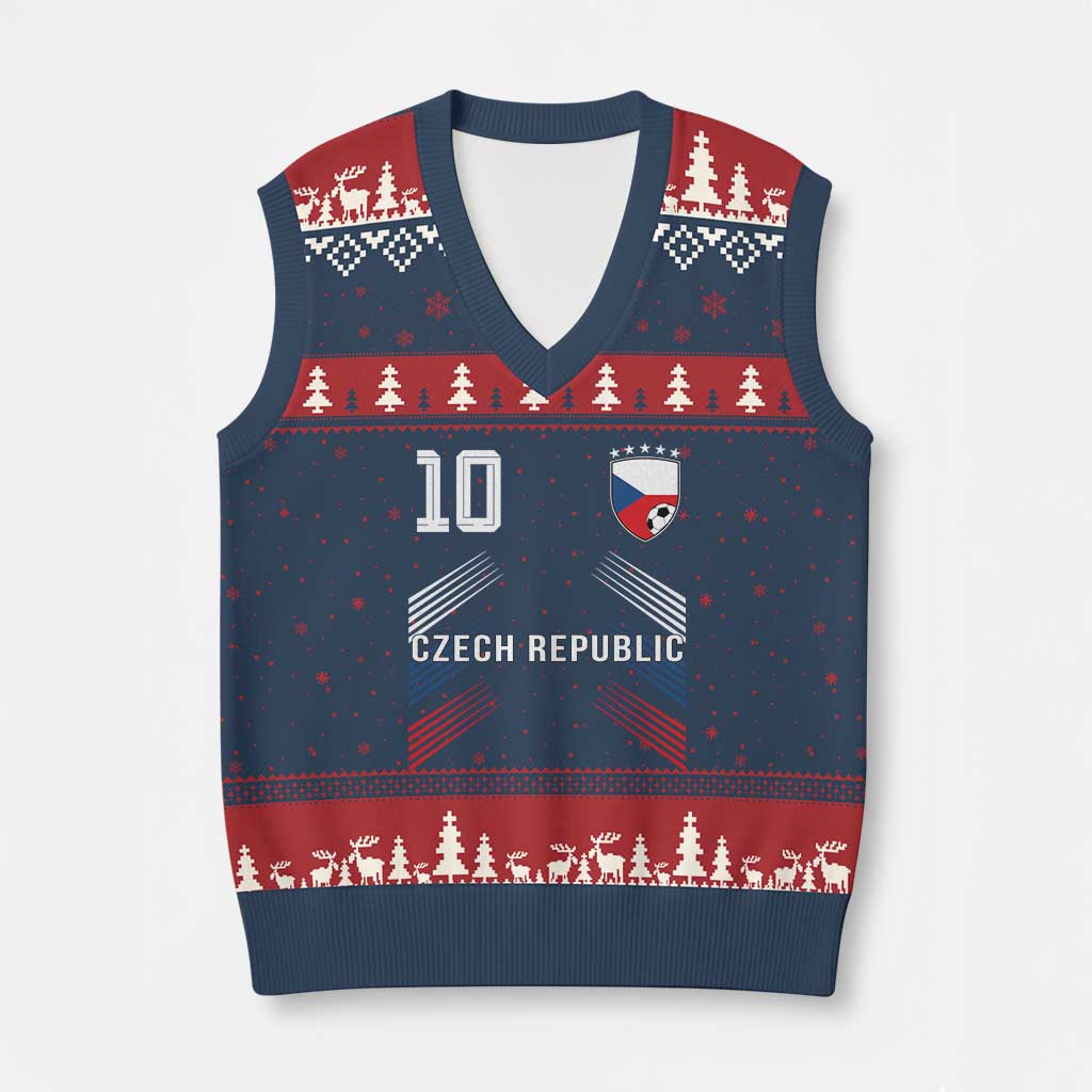 Czech Republic Soccer Sports Graphic Number 10 Jersey Style V-Neck Knit Sweater Vest Proud Czechia Football Fans Game Day Pride TS02 Navy Red Print Your Wear