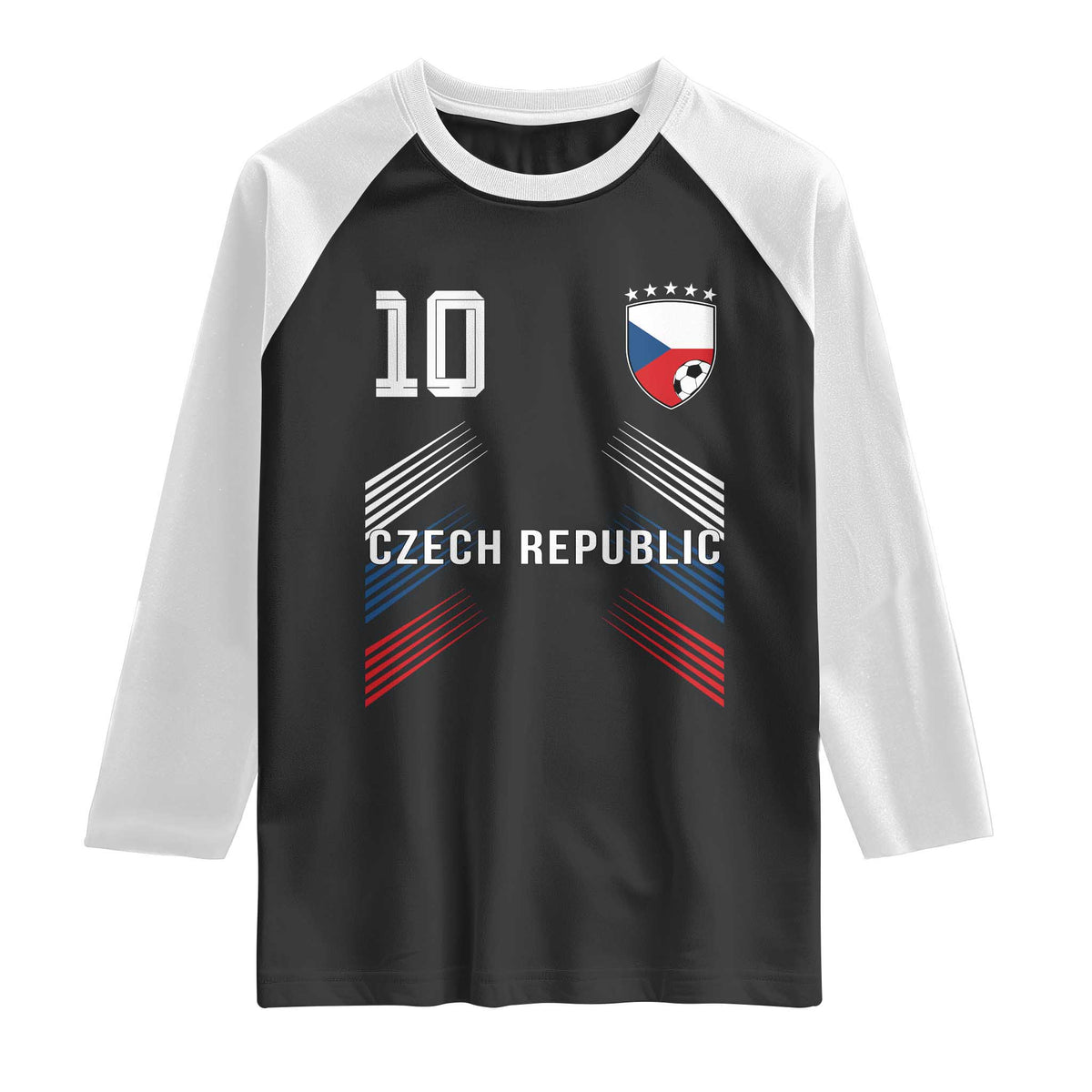 Czech Republic Soccer Sports Graphic Number 10 Jersey Style Raglan Shirt Proud Czechia Football Fans Game Day Pride TS02 Black White Print Your Wear