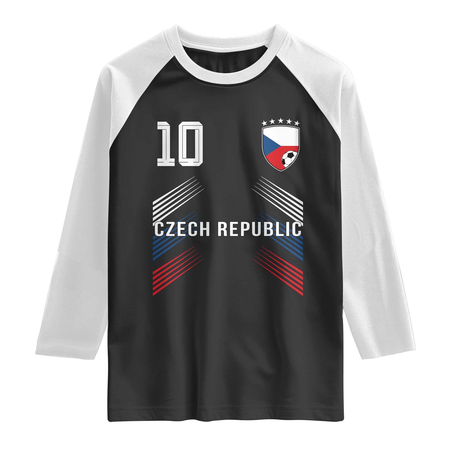Czech Republic Soccer Sports Graphic Number 10 Jersey Style Raglan Shirt Proud Czechia Football Fans Game Day Pride TS02 Black White Print Your Wear
