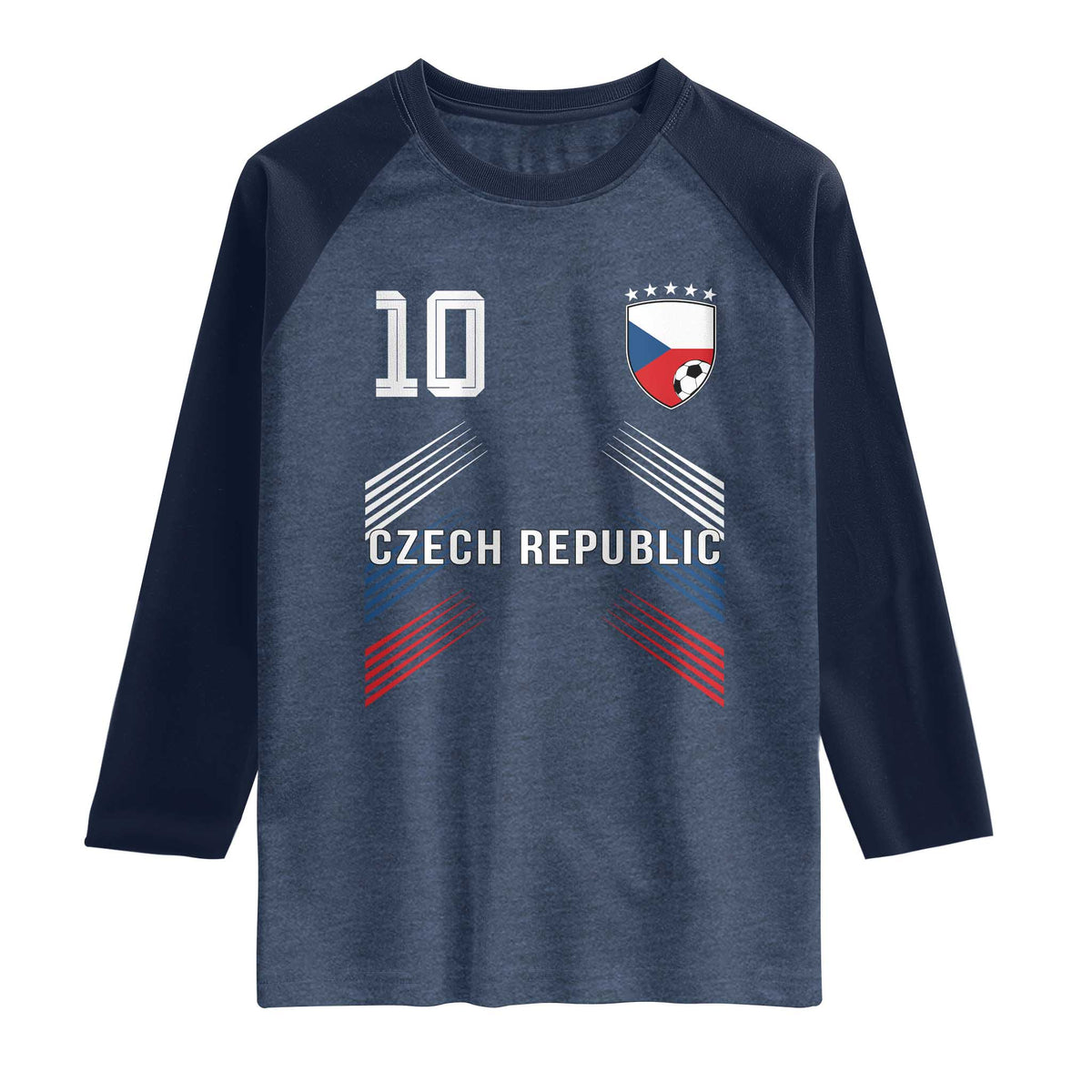 Czech Republic Soccer Sports Graphic Number 10 Jersey Style Raglan Shirt Proud Czechia Football Fans Game Day Pride TS02 Heather Denim Navy Print Your Wear