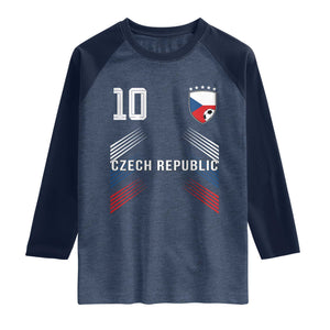 Czech Republic Soccer Sports Graphic Number 10 Jersey Style Raglan Shirt Proud Czechia Football Fans Game Day Pride TS02 Heather Denim Navy Print Your Wear