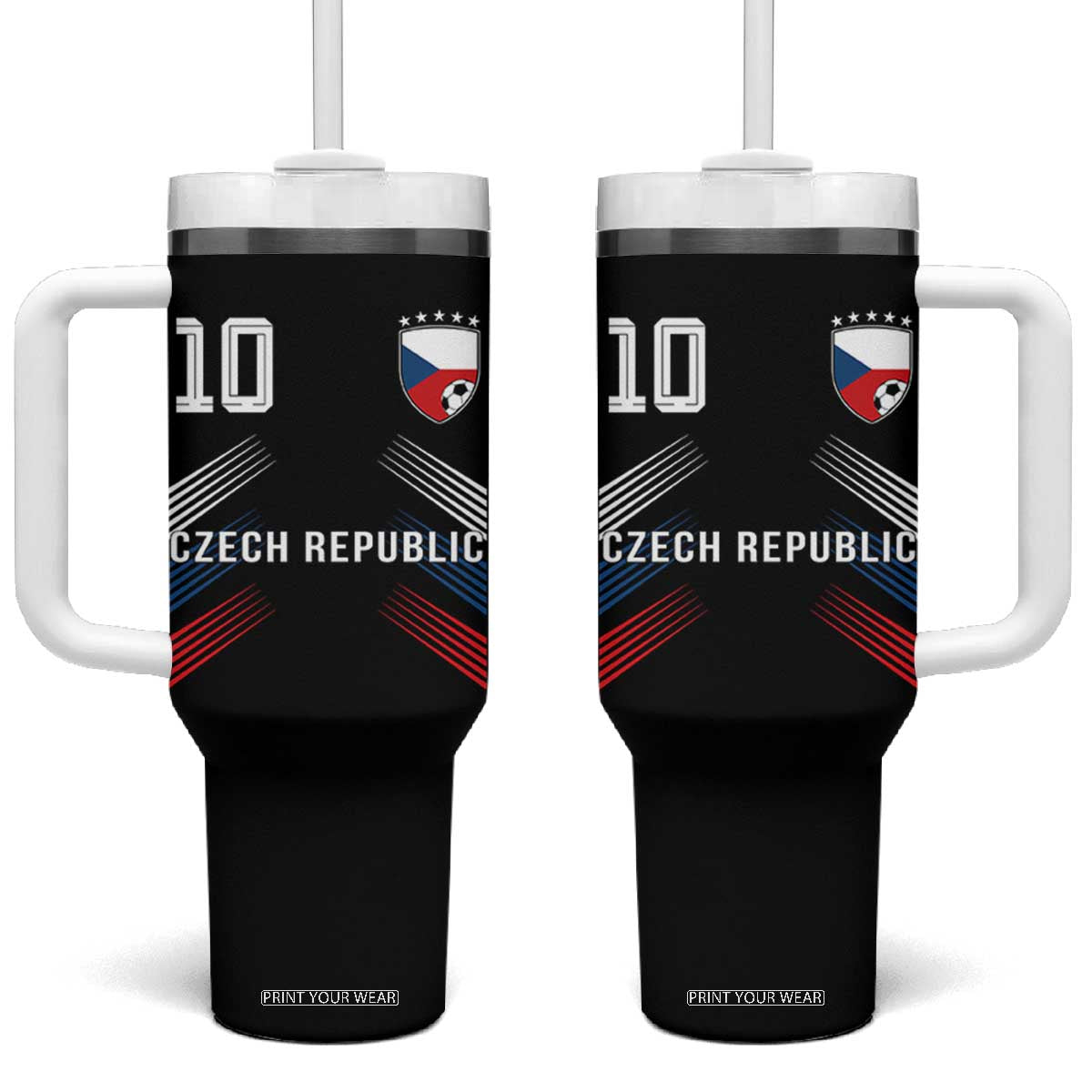 Czech Republic Soccer Sports Graphic Number 10 Jersey Style Tumbler With Handle Proud Czechia Football Fans Game Day Pride TS02 One Size: 40 oz Black Print Your Wear