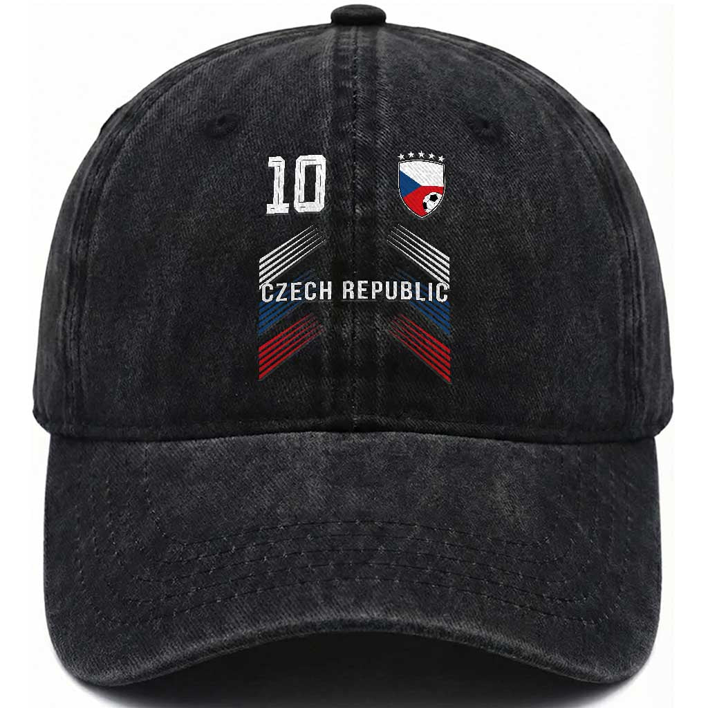 Czech Republic Soccer Sports Graphic Number 10 Jersey Style Washed Cotton Baseball Cap Proud Czechia Football Fans Game Day Pride TS02 Print Your Wear