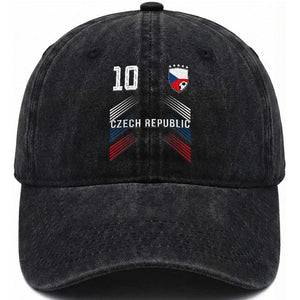 Czech Republic Soccer Sports Graphic Number 10 Jersey Style Washed Cotton Baseball Cap Proud Czechia Football Fans Game Day Pride TS02 Print Your Wear