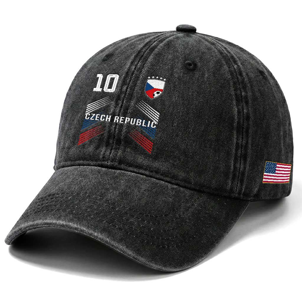 Czech Republic Soccer Sports Graphic Number 10 Jersey Style Washed Cotton Baseball Cap Proud Czechia Football Fans Game Day Pride TS02 Print Your Wear