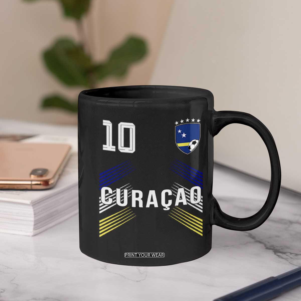 Curacao Soccer Sports Graphic Number 10 Jersey Style Coffee Mug Proud Curaçaoans Football Fans Game Day Pride TS02 Print Your Wear