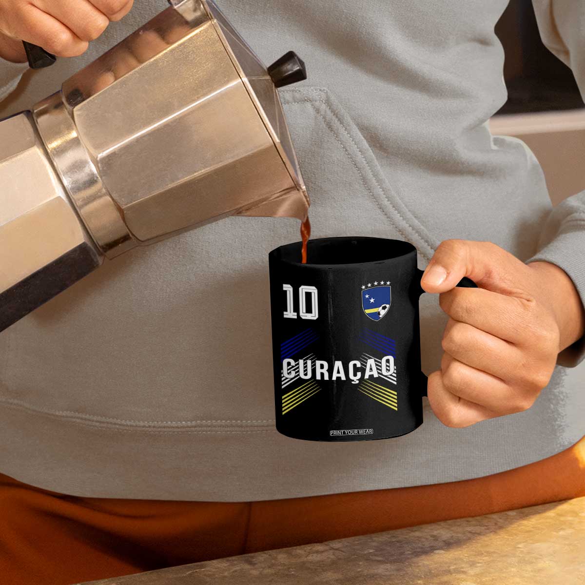 Curacao Soccer Sports Graphic Number 10 Jersey Style Coffee Mug Proud Curaçaoans Football Fans Game Day Pride TS02 Print Your Wear