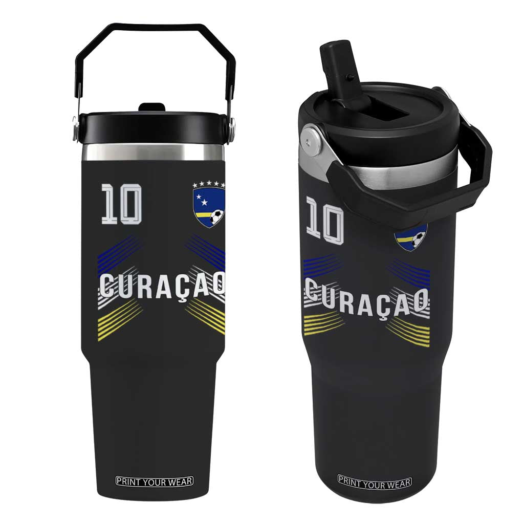 Curacao Soccer Sports Graphic Number 10 Jersey Style Flip Straw Tumbler Proud Curaçaoans Football Fans Game Day Pride TS02 One Size: 30 oz Black Print Your Wear