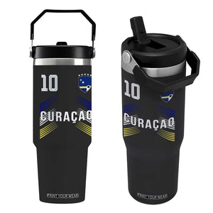 Curacao Soccer Sports Graphic Number 10 Jersey Style Flip Straw Tumbler Proud Curaçaoans Football Fans Game Day Pride TS02 One Size: 30 oz Black Print Your Wear