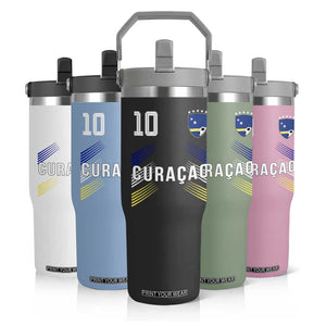 Curacao Soccer Sports Graphic Number 10 Jersey Style Flip Straw Tumbler Proud Curaçaoans Football Fans Game Day Pride TS02 Print Your Wear