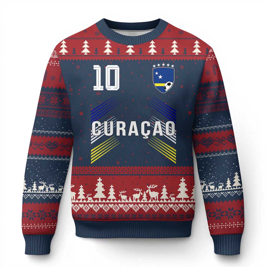Curacao Soccer Sports Graphic Number 10 Jersey Style Ugly Christmas Sweater Proud Curaçaoans Football Fans Game Day Pride TS02 Navy Red Print Your Wear