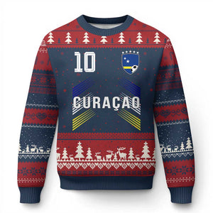 Curacao Soccer Sports Graphic Number 10 Jersey Style Ugly Christmas Sweater Proud Curaçaoans Football Fans Game Day Pride TS02 Navy Red Print Your Wear