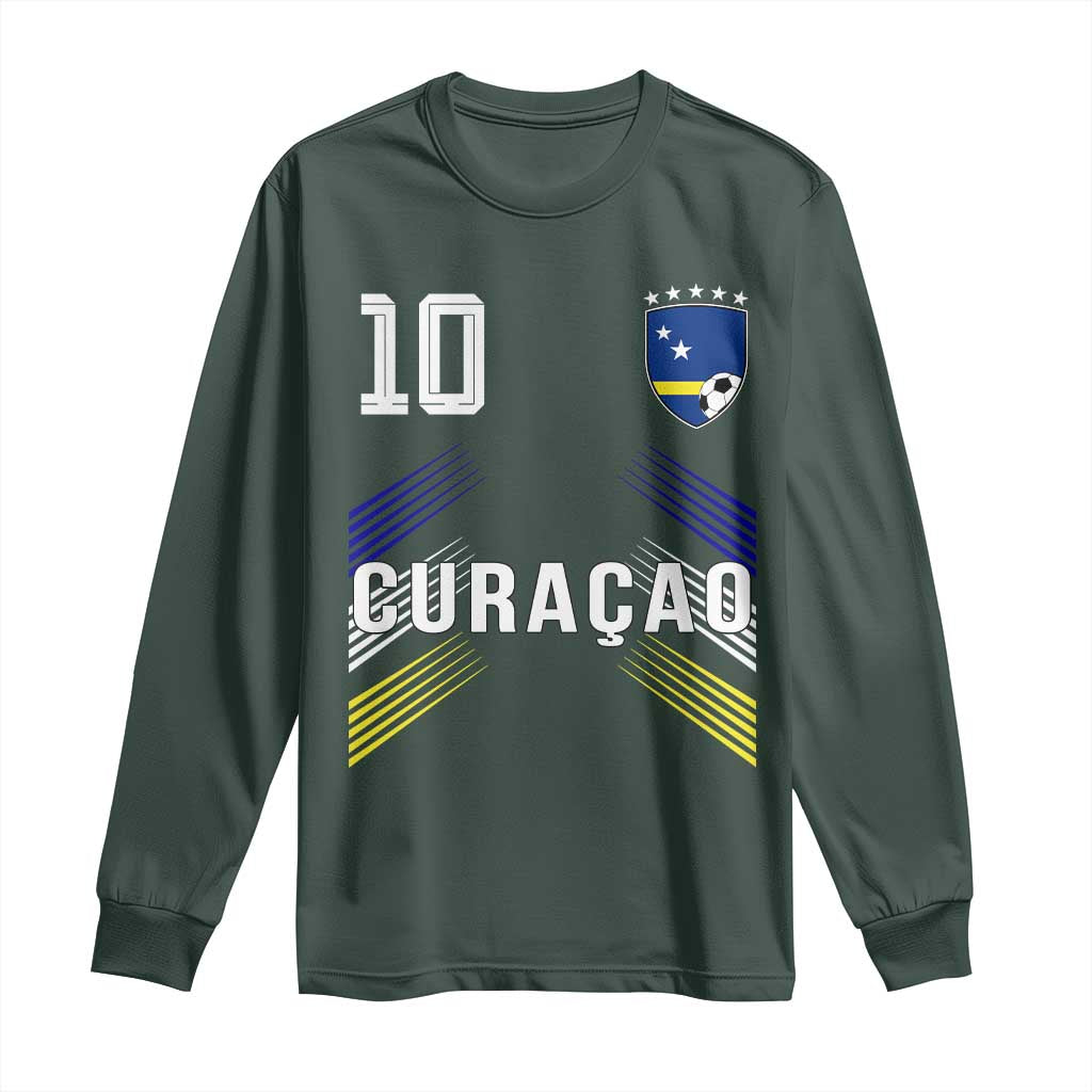 Curacao Soccer Sports Graphic Number 10 Jersey Style Long Sleeve Shirt Proud Curaçaoans Football Fans Game Day Pride TS02 Dark Forest Green Print Your Wear