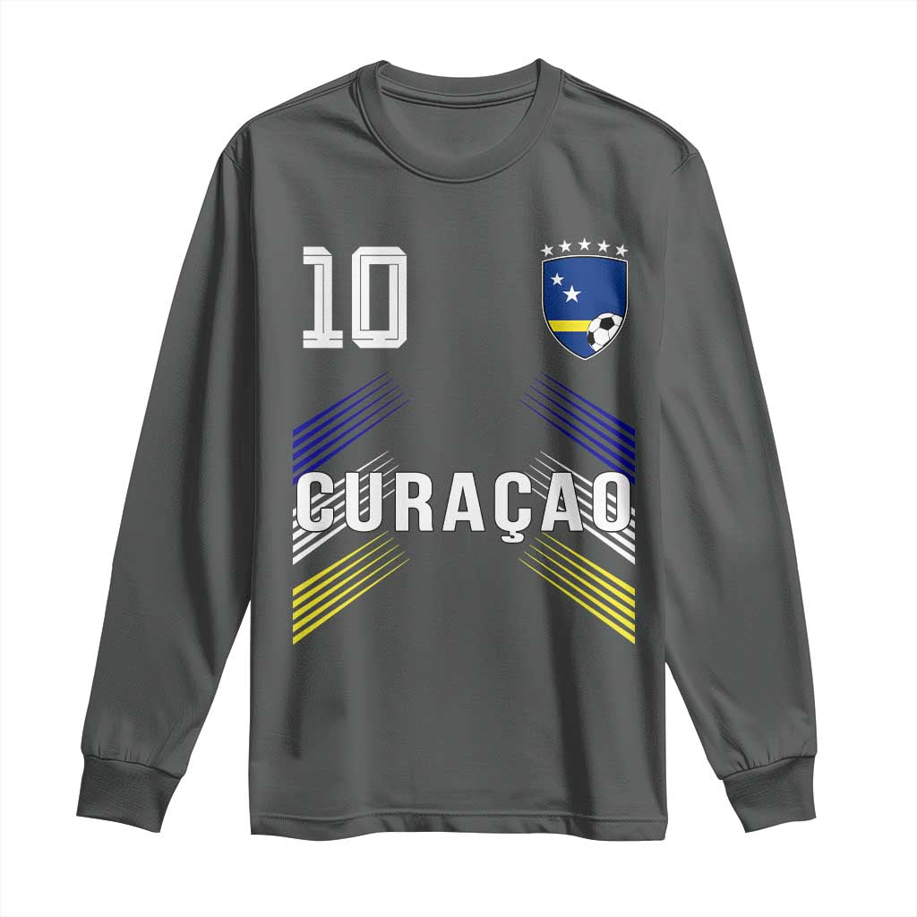 Curacao Soccer Sports Graphic Number 10 Jersey Style Long Sleeve Shirt Proud Curaçaoans Football Fans Game Day Pride TS02 Dark Heather Print Your Wear