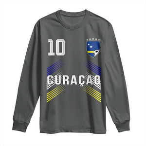 Curacao Soccer Sports Graphic Number 10 Jersey Style Long Sleeve Shirt Proud Curaçaoans Football Fans Game Day Pride TS02 Dark Heather Print Your Wear