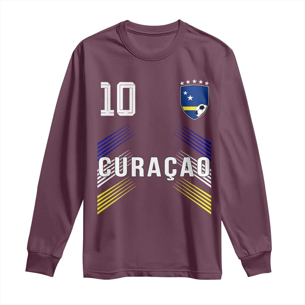 Curacao Soccer Sports Graphic Number 10 Jersey Style Long Sleeve Shirt Proud Curaçaoans Football Fans Game Day Pride TS02 Maroon Print Your Wear