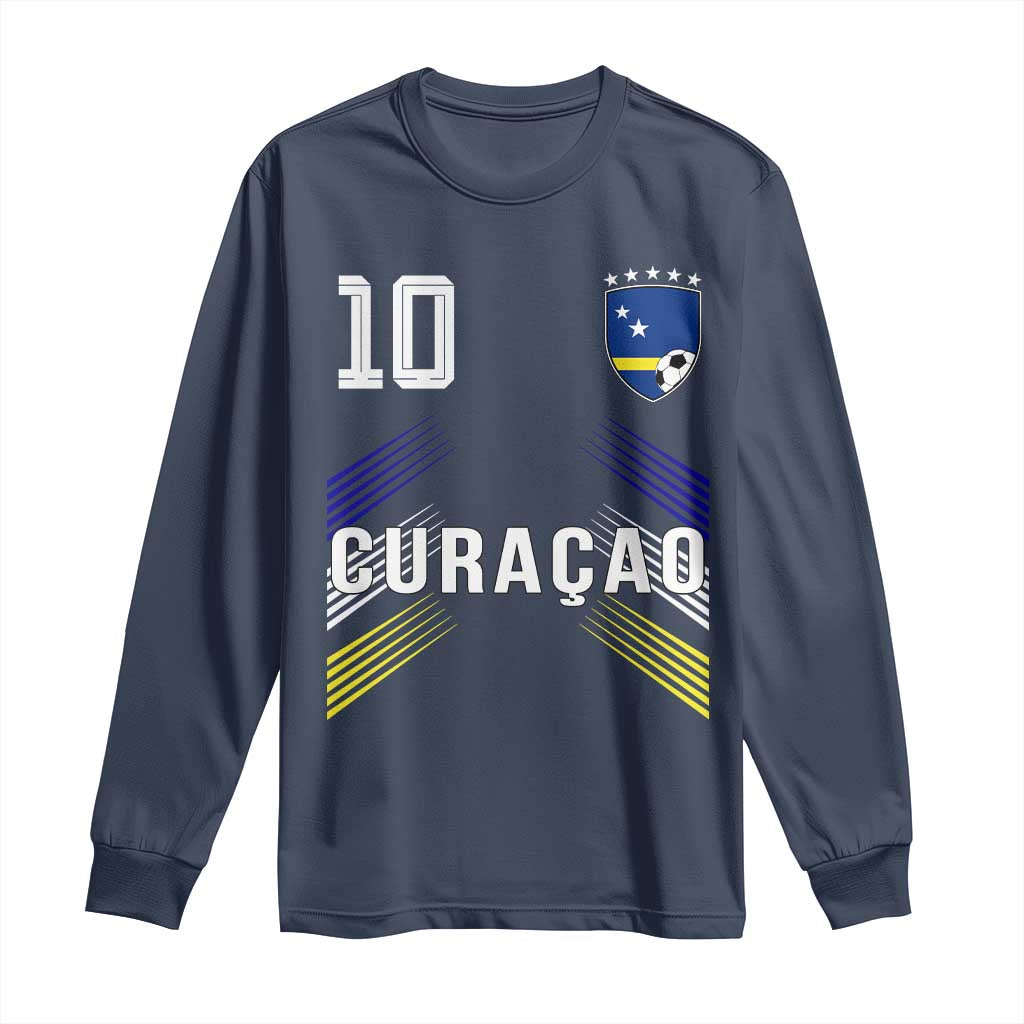 Curacao Soccer Sports Graphic Number 10 Jersey Style Long Sleeve Shirt Proud Curaçaoans Football Fans Game Day Pride TS02 Navy Print Your Wear