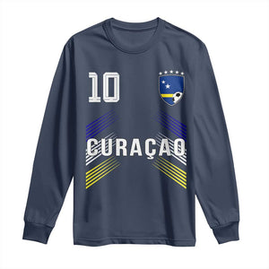 Curacao Soccer Sports Graphic Number 10 Jersey Style Long Sleeve Shirt Proud Curaçaoans Football Fans Game Day Pride TS02 Navy Print Your Wear