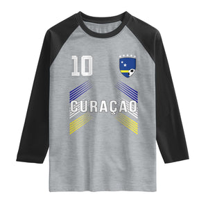 Curacao Soccer Sports Graphic Number 10 Jersey Style Raglan Shirt Proud Curaçaoans Football Fans Game Day Pride TS02 Heather Gray Black Print Your Wear