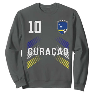 Curacao Soccer Sports Graphic Number 10 Jersey Style Sweatshirt Proud Curaçaoans Football Fans Game Day Pride TS02 Dark Heather Print Your Wear
