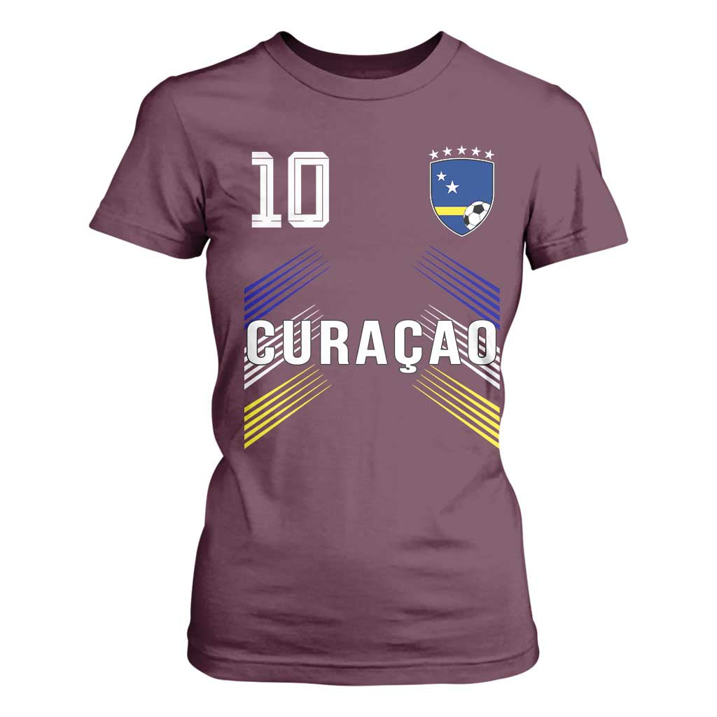 Curacao Soccer Sports Graphic Number 10 Jersey Style T Shirt For Women Proud Curaçaoans Football Fans Game Day Pride TS02 Maroon Print Your Wear
