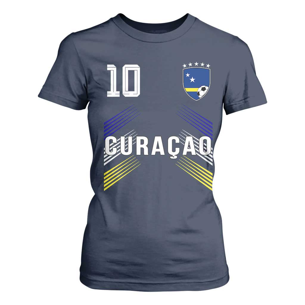 Curacao Soccer Sports Graphic Number 10 Jersey Style T Shirt For Women Proud Curaçaoans Football Fans Game Day Pride TS02 Navy Print Your Wear