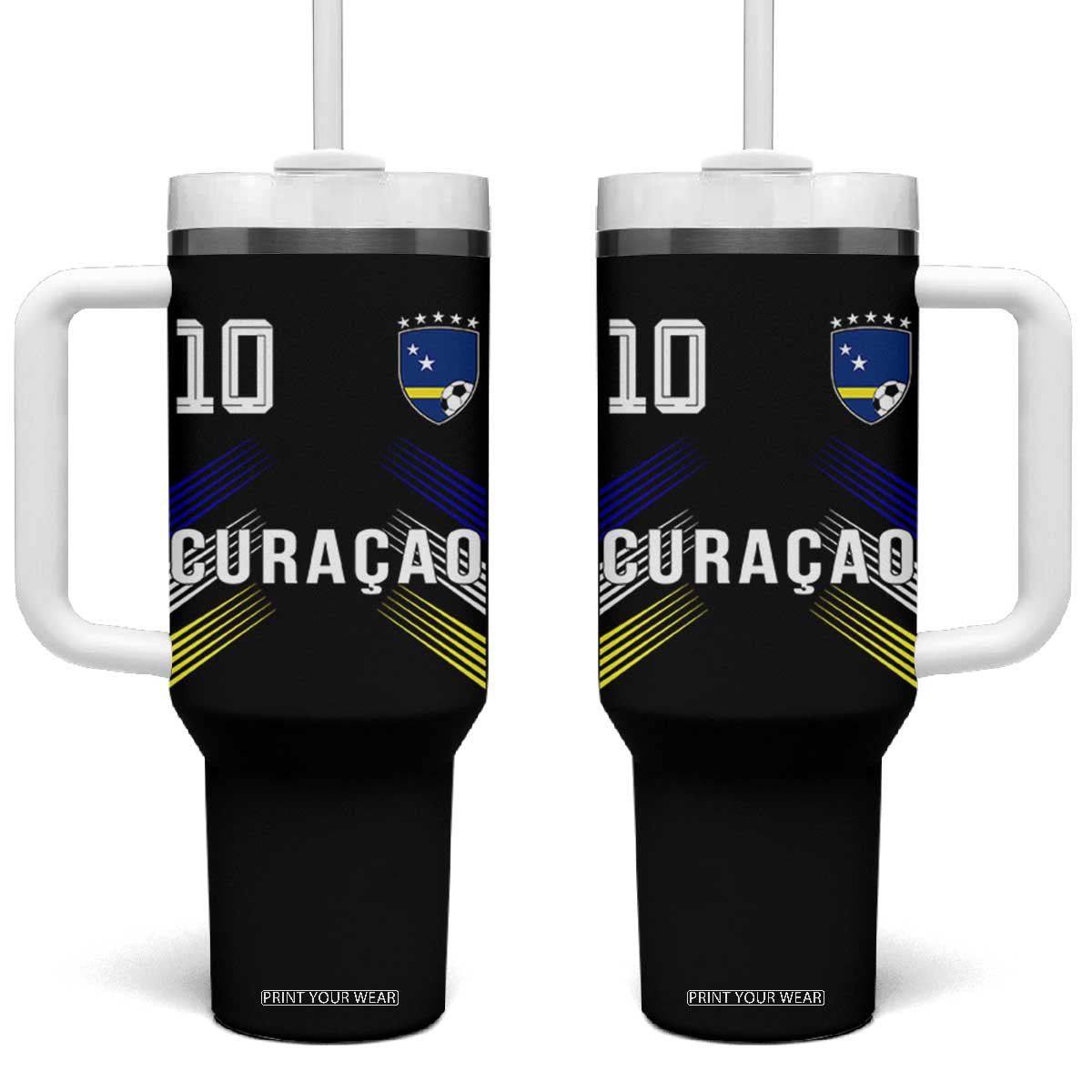 Curacao Soccer Sports Graphic Number 10 Jersey Style Tumbler With Handle Proud Curaçaoans Football Fans Game Day Pride TS02 One Size: 40 oz Black Print Your Wear
