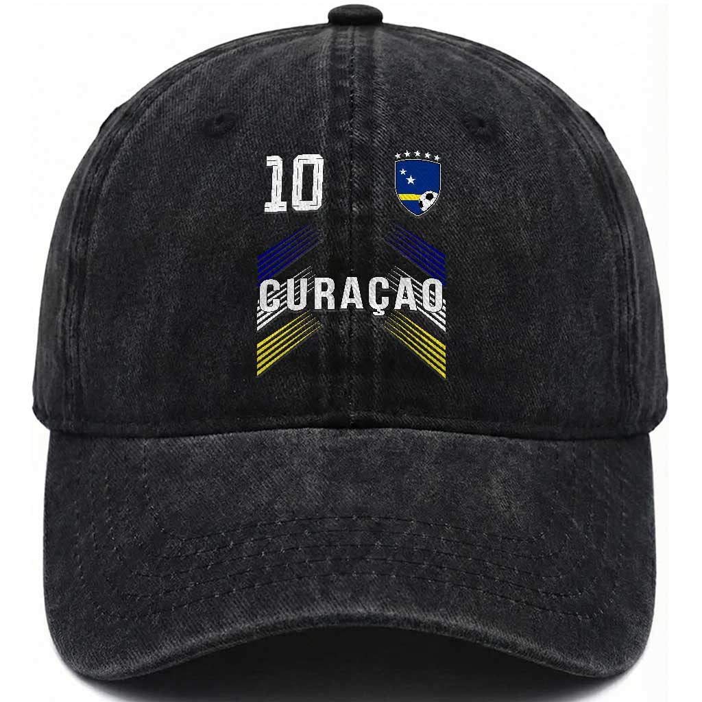 Curacao Soccer Sports Graphic Number 10 Jersey Style Washed Cotton Baseball Cap Proud Curaçaoans Football Fans Game Day Pride TS02 Print Your Wear