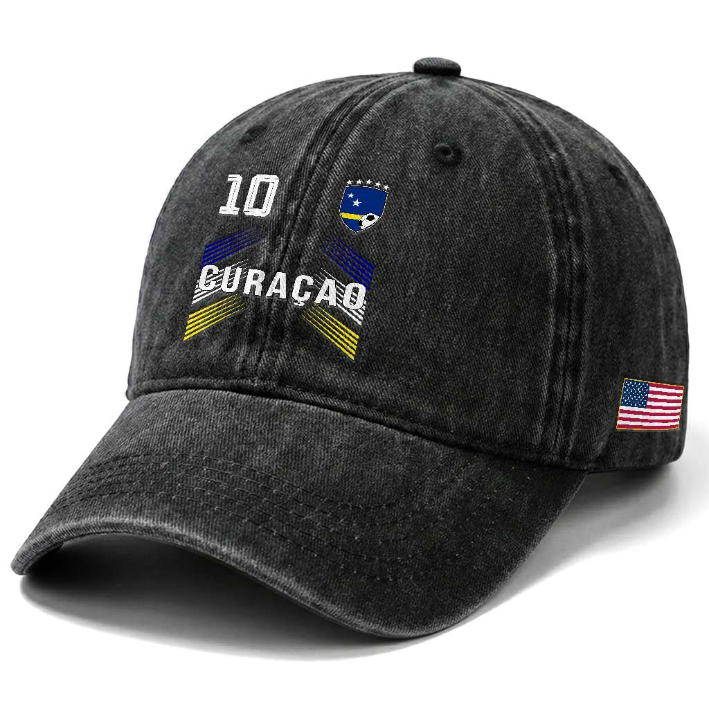 Curacao Soccer Sports Graphic Number 10 Jersey Style Washed Cotton Baseball Cap Proud Curaçaoans Football Fans Game Day Pride TS02 Print Your Wear