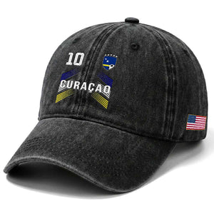 Curacao Soccer Sports Graphic Number 10 Jersey Style Washed Cotton Baseball Cap Proud Curaçaoans Football Fans Game Day Pride TS02 Print Your Wear