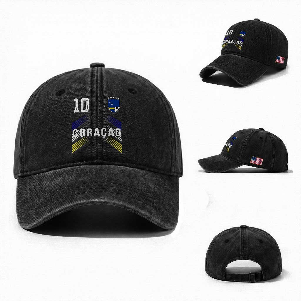 Curacao Soccer Sports Graphic Number 10 Jersey Style Washed Cotton Baseball Cap Proud Curaçaoans Football Fans Game Day Pride TS02 Washed Cap Universal Fit Black Print Your Wear