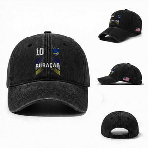 Curacao Soccer Sports Graphic Number 10 Jersey Style Washed Cotton Baseball Cap Proud Curaçaoans Football Fans Game Day Pride TS02 Washed Cap Universal Fit Black Print Your Wear