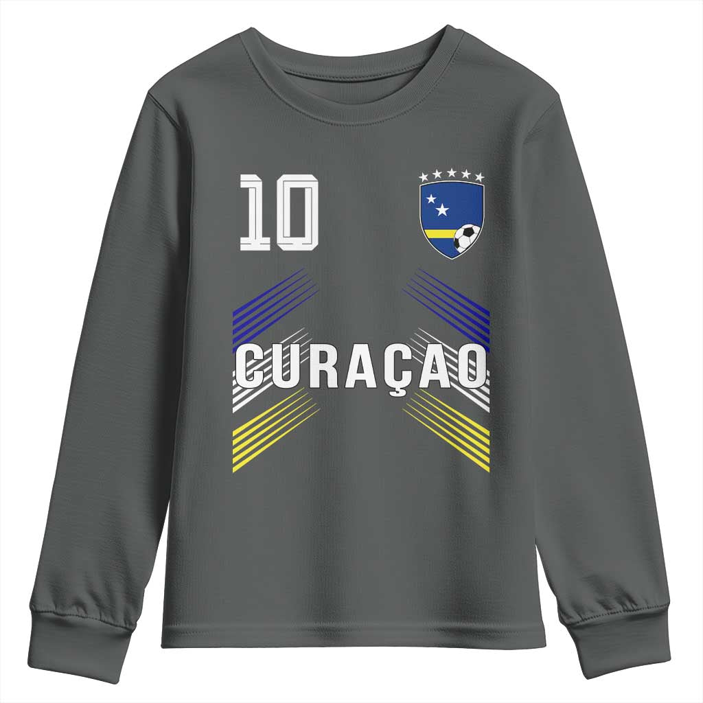 Curacao Soccer Sports Graphic Number 10 Jersey Style Youth Sweatshirt Proud Curaçaoans Football Fans Game Day Pride TS02 Dark Heather Print Your Wear