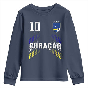 Curacao Soccer Sports Graphic Number 10 Jersey Style Youth Sweatshirt Proud Curaçaoans Football Fans Game Day Pride TS02 Navy Print Your Wear