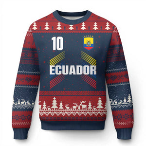 Ecuador Soccer Sports Graphic Number 10 Jersey Style Ugly Christmas Sweater Proud Ecuadorian Football Fans Game Day Pride TS02 Navy Red Print Your Wear