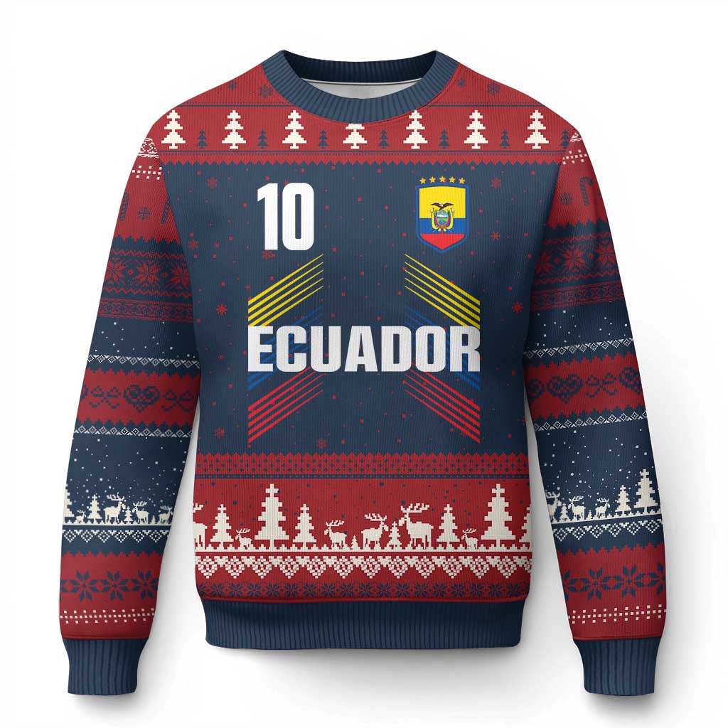 Ecuador Soccer Sports Graphic Number 10 Jersey Style Ugly Christmas Sweater Proud Ecuadorian Football Fans Game Day Pride TS02 Navy Red Print Your Wear