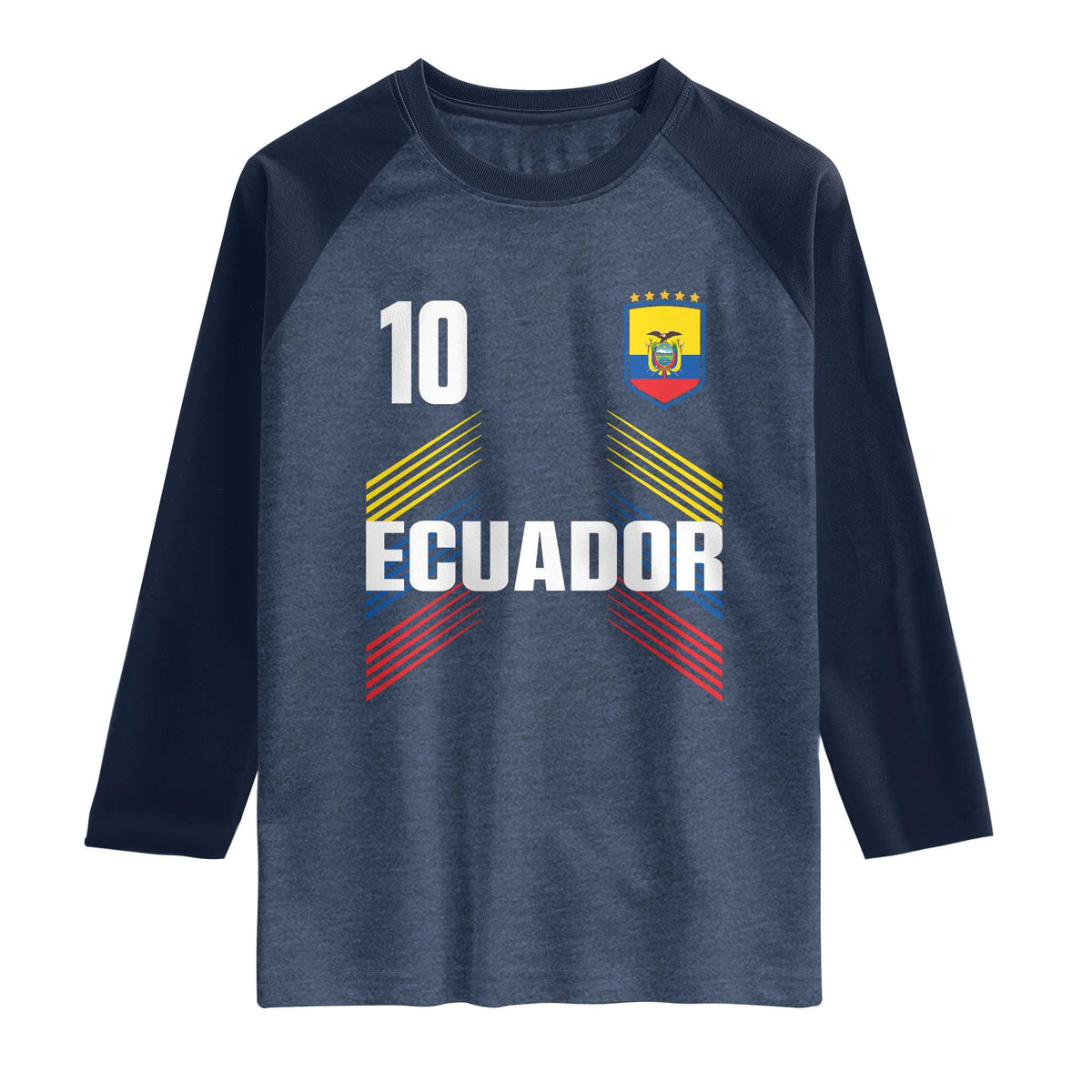 Ecuador Soccer Sports Graphic Number 10 Jersey Style Raglan Shirt Proud Ecuadorian Football Fans Game Day Pride TS02 Heather Denim Navy Print Your Wear