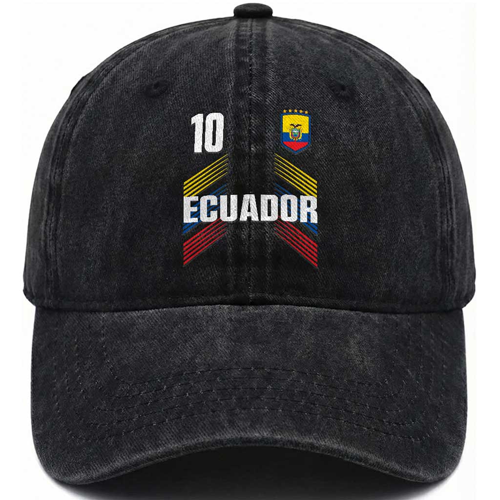 Ecuador Soccer Sports Graphic Number 10 Jersey Style Washed Cotton Baseball Cap Proud Ecuadorian Football Fans Game Day Pride TS02 Print Your Wear