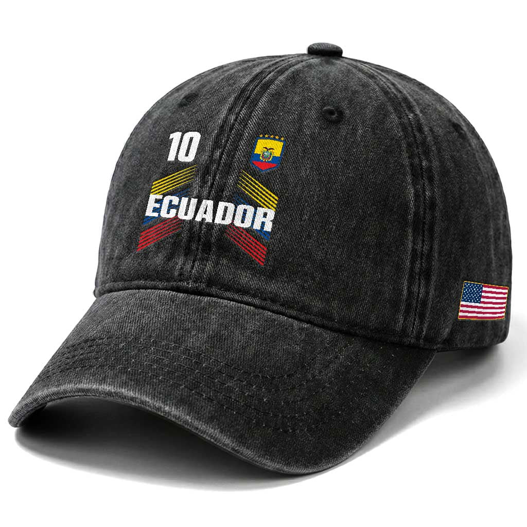 Ecuador Soccer Sports Graphic Number 10 Jersey Style Washed Cotton Baseball Cap Proud Ecuadorian Football Fans Game Day Pride TS02 Print Your Wear