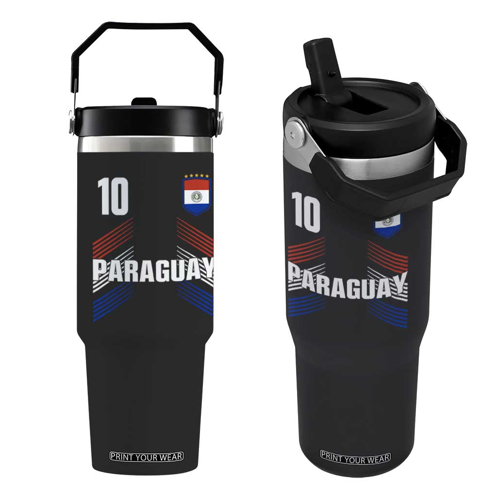 Paraguay Soccer Sports Graphic Number 10 Jersey Style Flip Straw Tumbler Proud Paraguayan Football Fans Game Day Pride TS02 One Size: 30 oz Black Print Your Wear