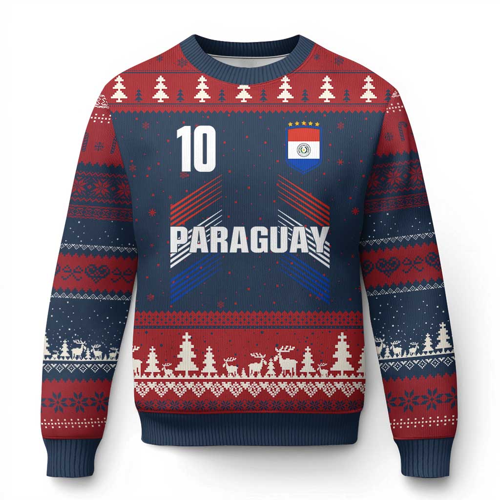Paraguay Soccer Sports Graphic Number 10 Jersey Style Ugly Christmas Sweater Proud Paraguayan Football Fans Game Day Pride TS02 Navy Red Print Your Wear