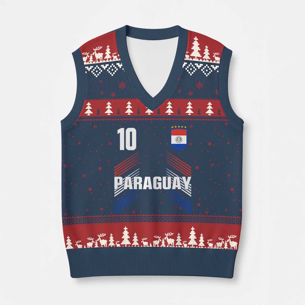 Paraguay Soccer Sports Graphic Number 10 Jersey Style V-Neck Knit Sweater Vest Proud Paraguayan Football Fans Game Day Pride TS02 Navy Red Print Your Wear