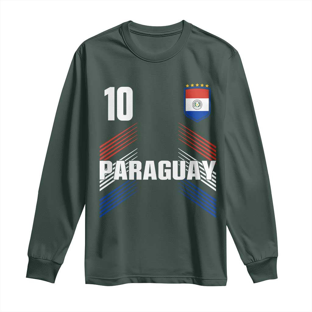 Paraguay Soccer Sports Graphic Number 10 Jersey Style Long Sleeve Shirt Proud Paraguayan Football Fans Game Day Pride TS02 Dark Forest Green Print Your Wear