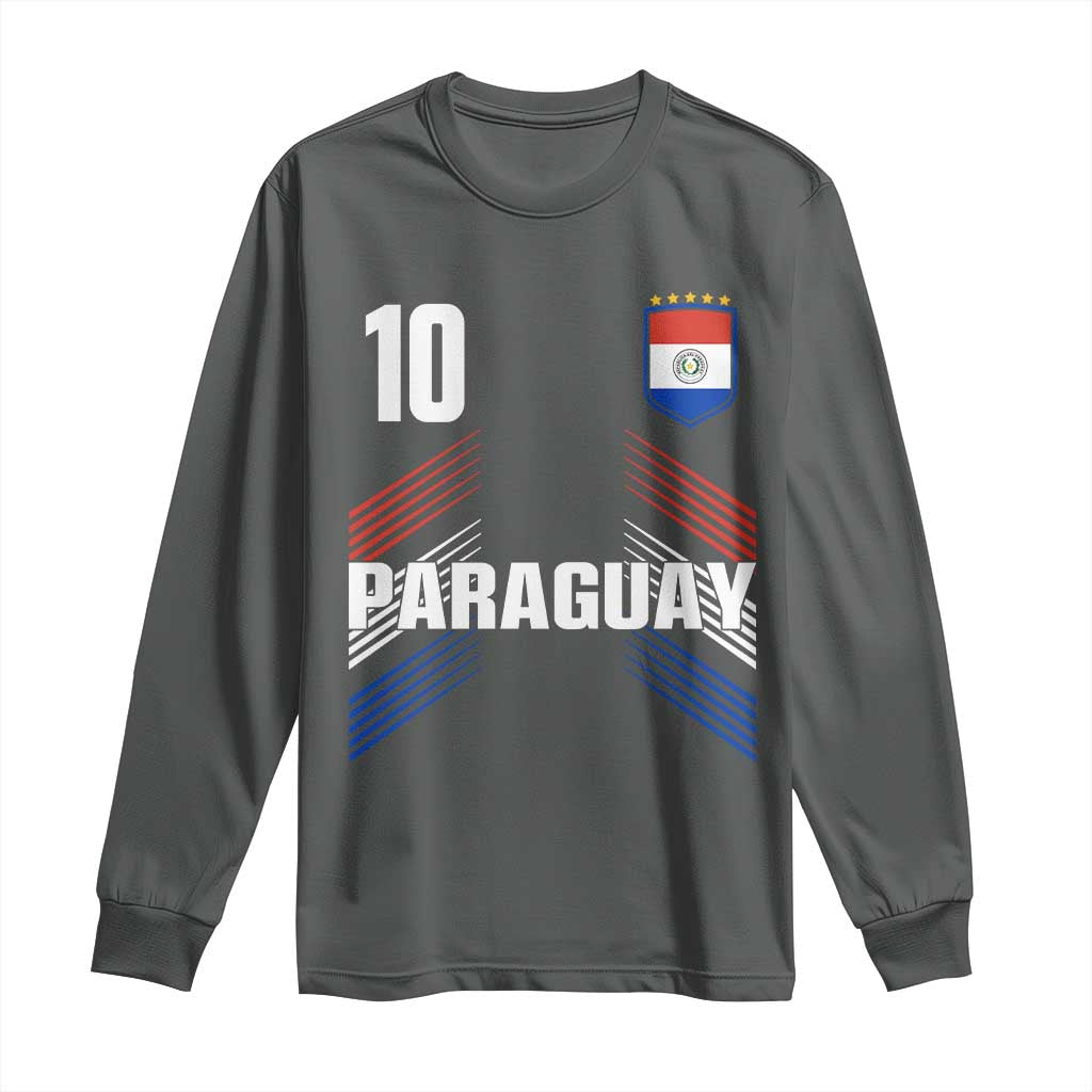 Paraguay Soccer Sports Graphic Number 10 Jersey Style Long Sleeve Shirt Proud Paraguayan Football Fans Game Day Pride TS02 Dark Heather Print Your Wear