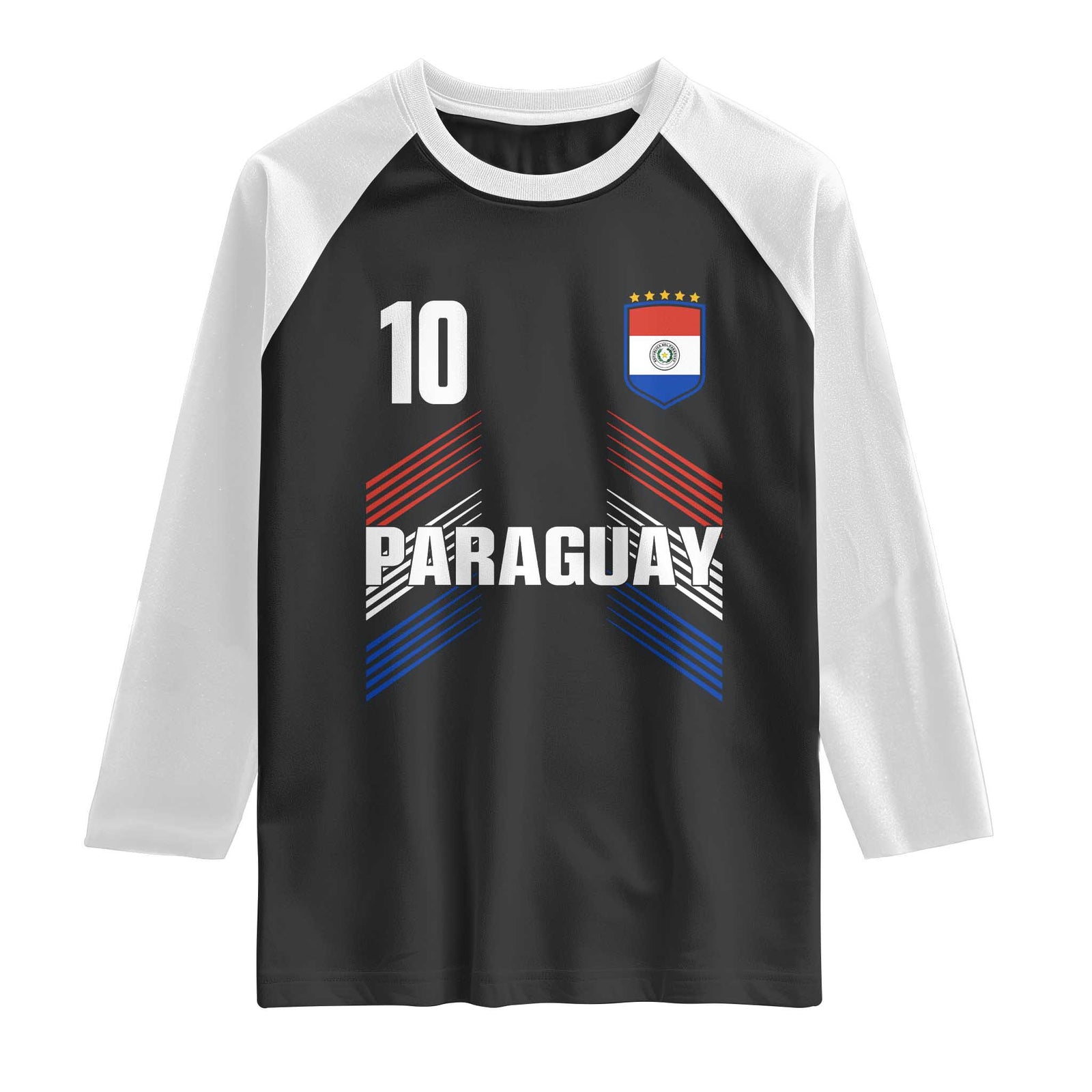 Paraguay Soccer Sports Graphic Number 10 Jersey Style Raglan Shirt Proud Paraguayan Football Fans Game Day Pride TS02 Black White Print Your Wear