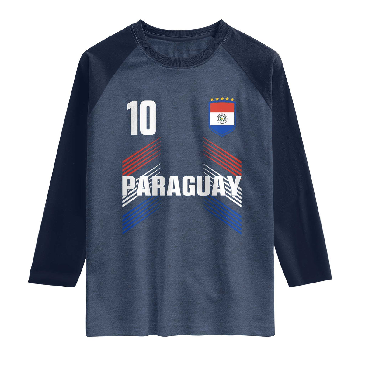 Paraguay Soccer Sports Graphic Number 10 Jersey Style Raglan Shirt Proud Paraguayan Football Fans Game Day Pride TS02 Heather Denim Navy Print Your Wear